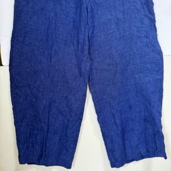 Eileen Fisher Linen Crop Side Zip Lantern Capri Pants Minimalist Wide Blue M P - Picture 7 of 14